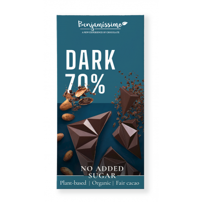 Czekolada Gorzka 70% Bez Dodatku Cukrów Bezglutenowa BIO 60g Benjamissimo - 3800236132394.jpg