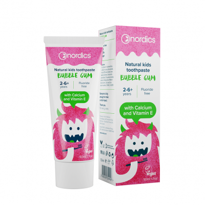 Pasta do zębów dla dzieci od 2 do 6 lat o smaku Gumy Balonowej bez fluoru 50ml Nordics - 3800500324456.jpg
