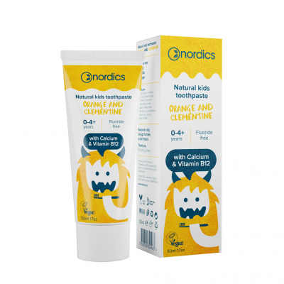 Pasta do zębów dla dzieci od 0 do 4 lat o smaku Pomarańczy i Klementynki bez fluoru 50ml Nordics - 3800500324463.jpg