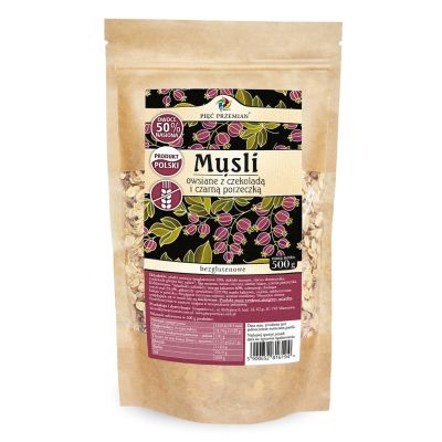 Musli owsiane z czekoladą i czarną porzeczką bezglutenowe 500g Pięć Przemian - 5900652816194.jpg