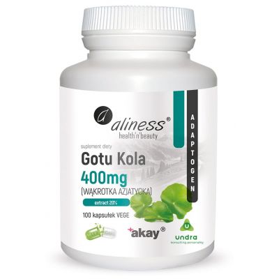 Gotu Kola (Centella asiatica, wąkrotka azjatycka) 400mg x 100vege caps Aliness  - 5903242581267.jpg