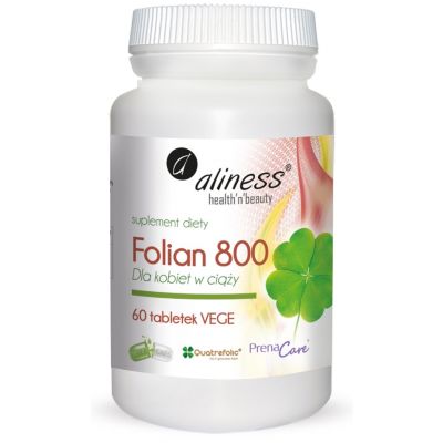 PrenaCare Folian dla kobiet w ciąży 800µg 60 tabl. vege Aliness  - 5903242583186.jpg