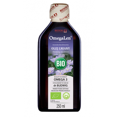 Olej Lniany Tłoczony Na Zimno Wysokolinolenowy BIO 250ml Omegalen Biooil - 5907722370068.jpg