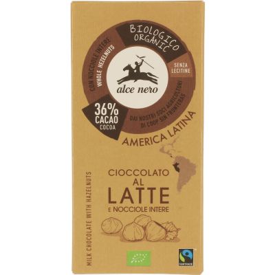 Czekolada Mleczna z orzechami laskowymi Fair Trade BIO 100g Alce Nero - 8009004901117.jpg